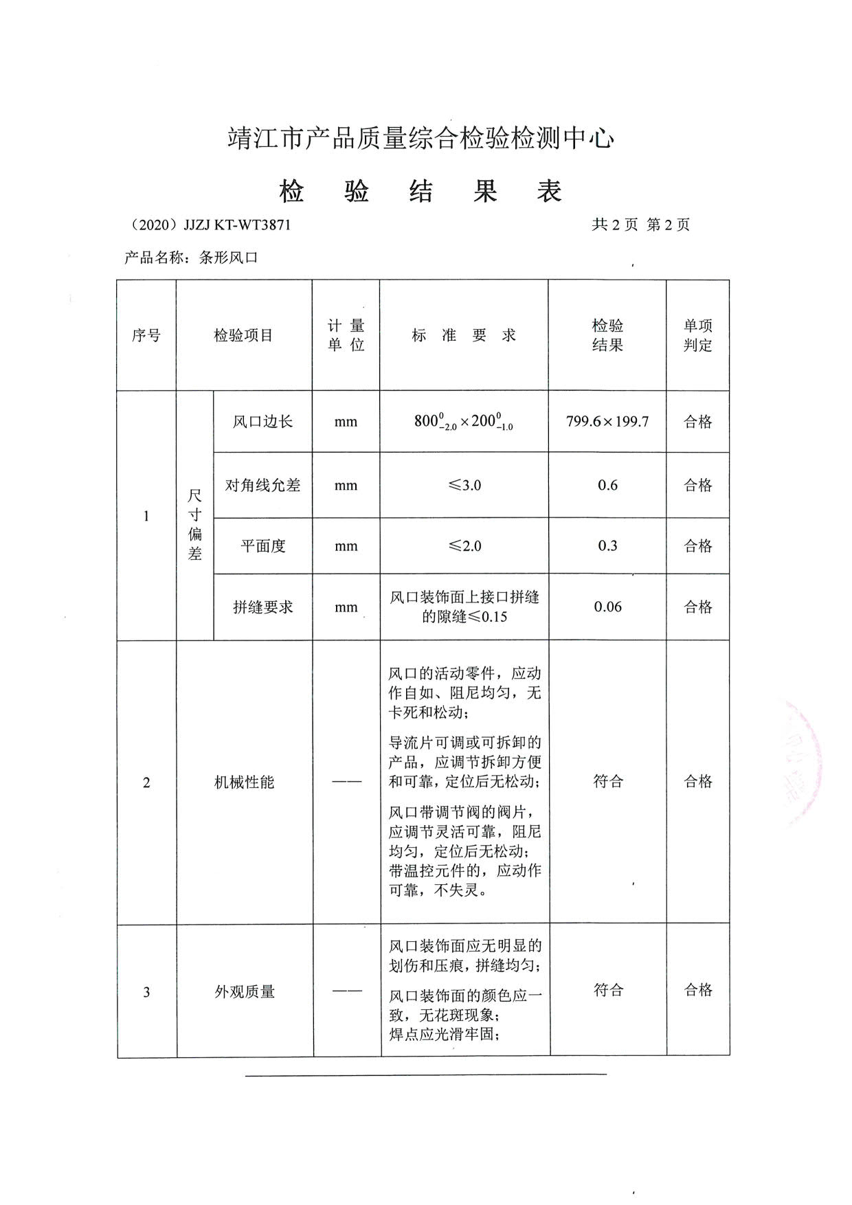 條形風口檢驗報告3